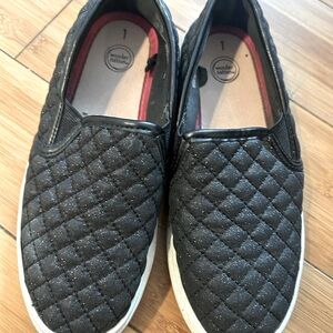 BLACK GLITTER SLIP ON TENNIS